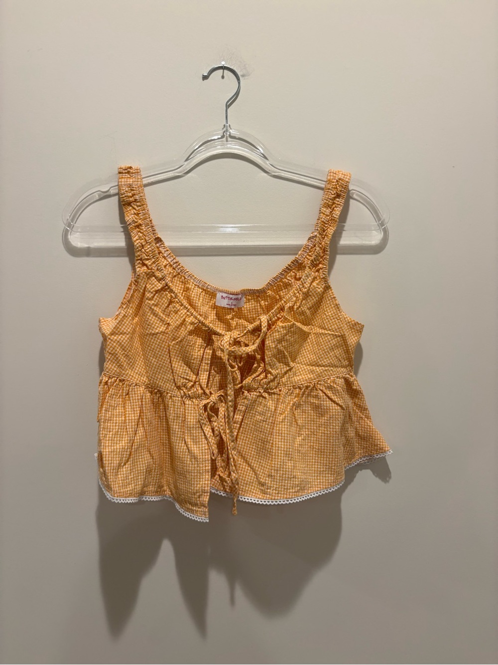 Women’s orange Gingham Tie-Front Crop Top